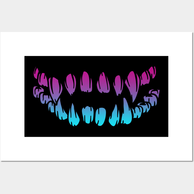 Cool Monster Sharp Teeth Vaporwave Wall Art by aaallsmiles